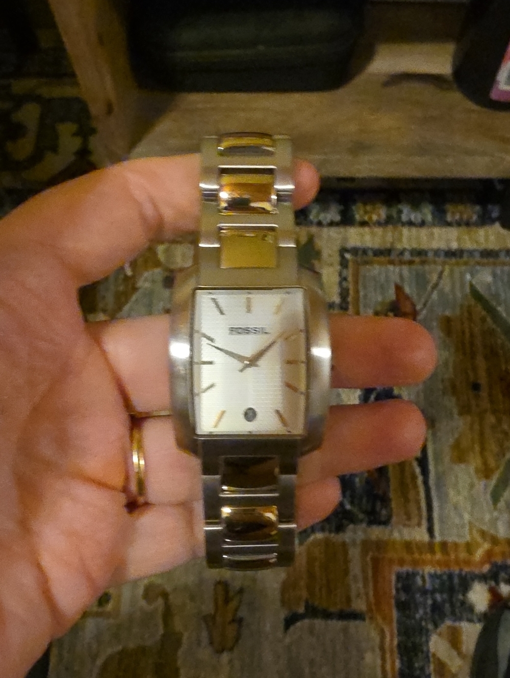 Fossil Arkitekt Stainless Steel Square Silver Dial Watch FS4172 Needs Battery